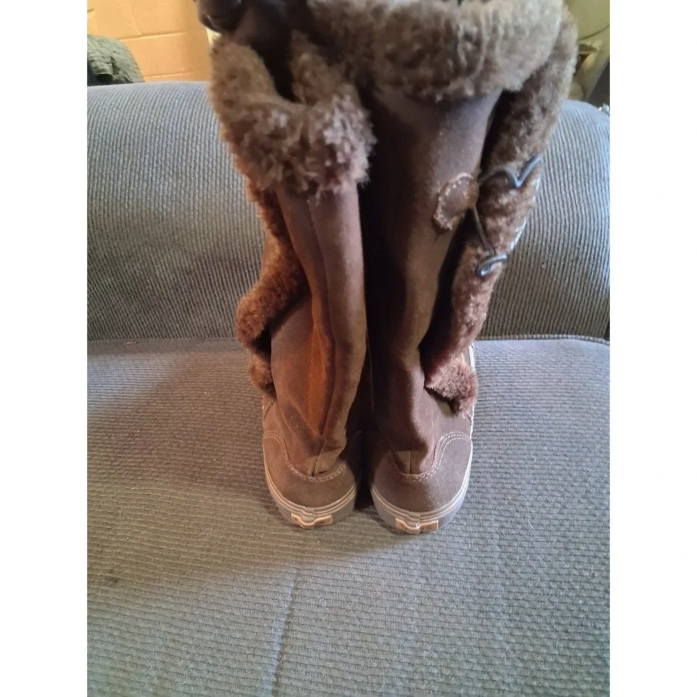 Vans Phoebe Brown Leather Faux Fur Trim Tall Winter Boots Women‎ 8 VN-0LYN4FT